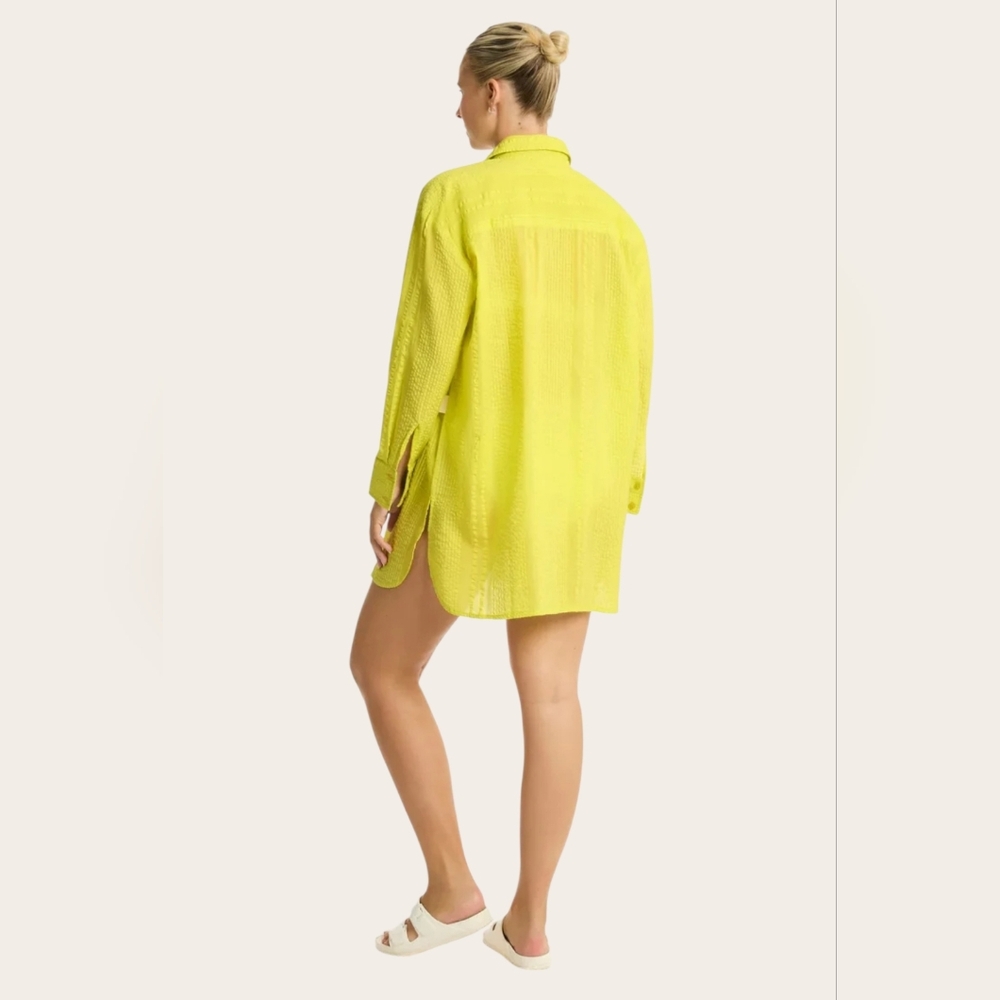 NWT SEA LEVEL SWIM AUSTRALIA Heatwave Cover Up Shirt In Citron Shimmer Small New - Picture 10 of 11
